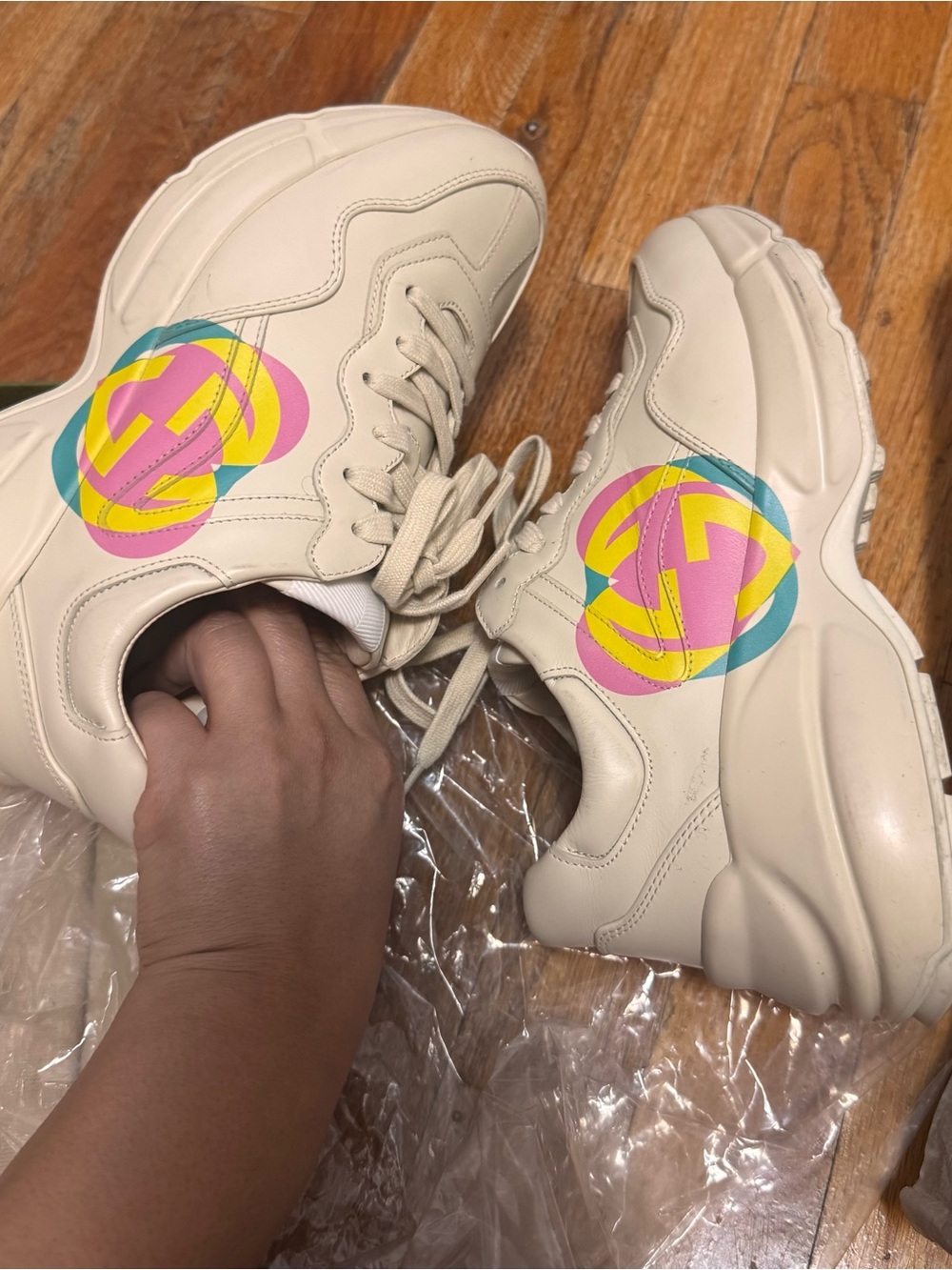 Gucci Cream Chunky Sneakers with Colorful Logo
